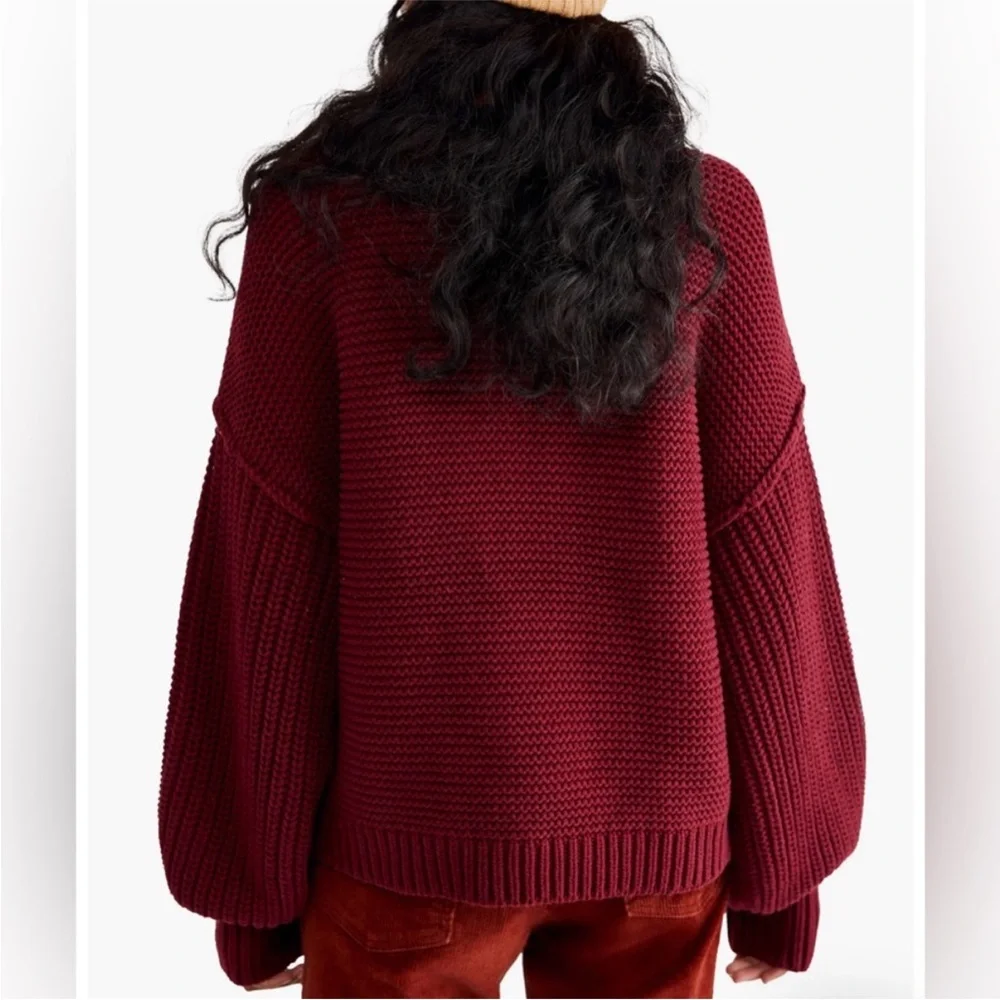 Free People Dream Cable Knit Sweater in Maroon Burgundy Cabernet